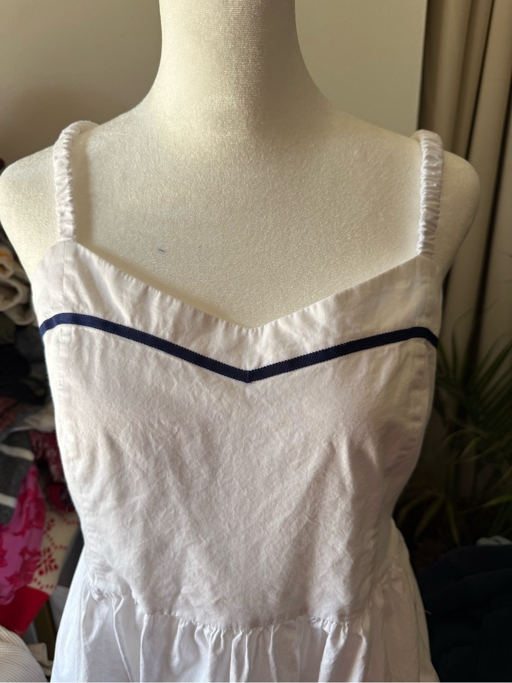 J Crew White Sundress with Navy Trim - Picture 3 of 8